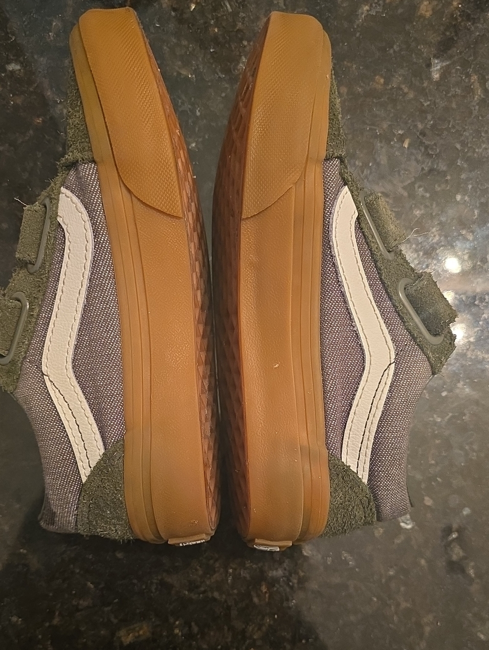 Vans Kids Olive Green Canvas Sneakers with White Stripe and Gum Sole
